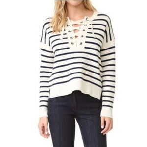 Madewell Merino Wool Navy & Cream Striped Lace Up Sweater Medium